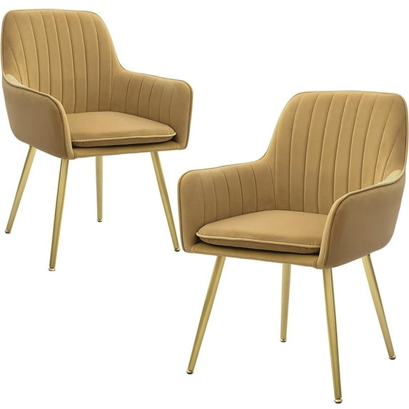 IVV Modern Accent Arm Chairs Set of 2, Upholstered Velvet Side Chair Vanity Chair with Golden Metal Legs for Dining Room Kitchen Club Guest Room, Ginger