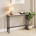thumbnail image 1 of IVV Modern Console Table, 39.4-Inch Narrow Porch Table with Power Outlets & USB Ports, Oak Wood Top & Black Metal Frame, for Behind Sofa & Narrow Spaces, Easy Assembly, 1 of 10