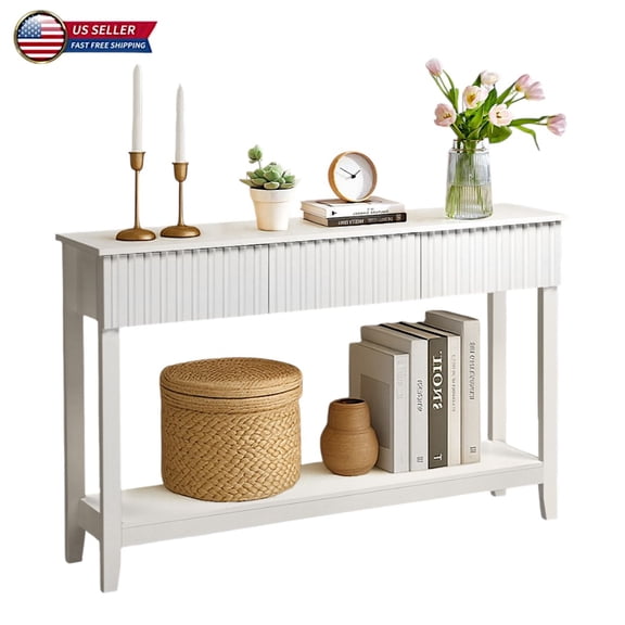 IVV Modern Console Table with 3 Drawers and Open Shelf, Narrow Sofa Table for Living Room, Entryway, Hallway, 51.2"L x 11.8"W x 31.9"H, White