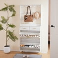 thumbnail image 1 of IVV Modern Entryway Clothes & Shoes Storage Organizer, 3 Rod Coat Rack (12 Hooks), 2 Drawers + 2 Flip Drawers, White, 1 of 9