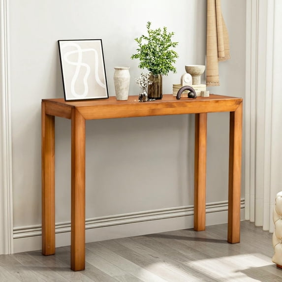 IVV Modern Farmhouse Pine Wood Console Table, 46 Inch Sofa Table Behind The Couch, Narrow Entryway Table for Hallway, Living Room, Foyer, Easy Assembly, Light Brown