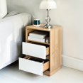 thumbnail image 1 of IVV Modern Minimalist 2-Drawer Bedside Table, Two-Tone Storage Nightstand with Open Shelf, Easy Assembly (Oak+White), 1 of 10