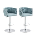 thumbnail image 1 of IVV Modern Swivel Bar Stools Set of 2, Height-Adjustable Fabric Upholstered Stools with Woven Back, Kitchen Island Counter Chair with Chrome Base, Blue, 1 of 8