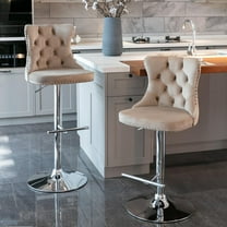 IVV Modern Swivel Bar Stools Set of 2, Height Adjustable Velvet Upholstered Counter Height Bar Chairs with Tufted Back and Chrome Base for Kitchen Island, Khaki
