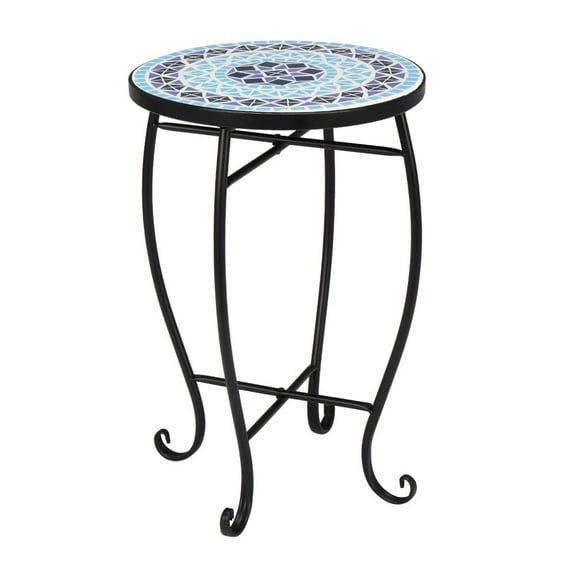 IVV Mosaic Accent Table, 14" Round Side Table,End Table, Plant Stand Decor for Patio Porch Beach Themed Balcony Back Deck Pool Indoor Outdoor Coffee (Blue Ocean)