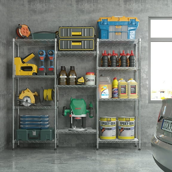 IVV Multiple Rows Heavy Duty Metal Shelf, NSF Certified Storage Wire Shelving Unit, Adjustable Storage Rack for Garage, Pantry, Kitchen, 62.9"L x 13.78"W x 59.06"H, Silver