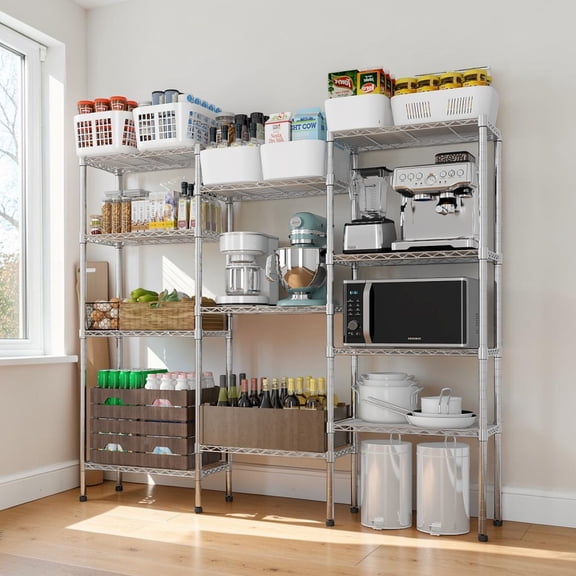 IVV Heavy Duty Carbon Steel Wire Shelving Unit in Silver, 62.9"W Triple-Row Adjustable Storage Rack, NSF Certified, for Kitchen, Garage, Warehouse