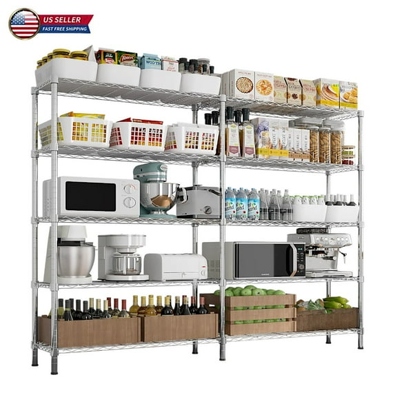 IVV NSF-Certified 57.8" Wide Wire Shelving Unit, 5-Tier Adjustable Heavy Duty Metal Storage Rack, 1500 lbs Capacity Shelves for Garage, Pantry, Kitchen, Restaurant (Chrome)
