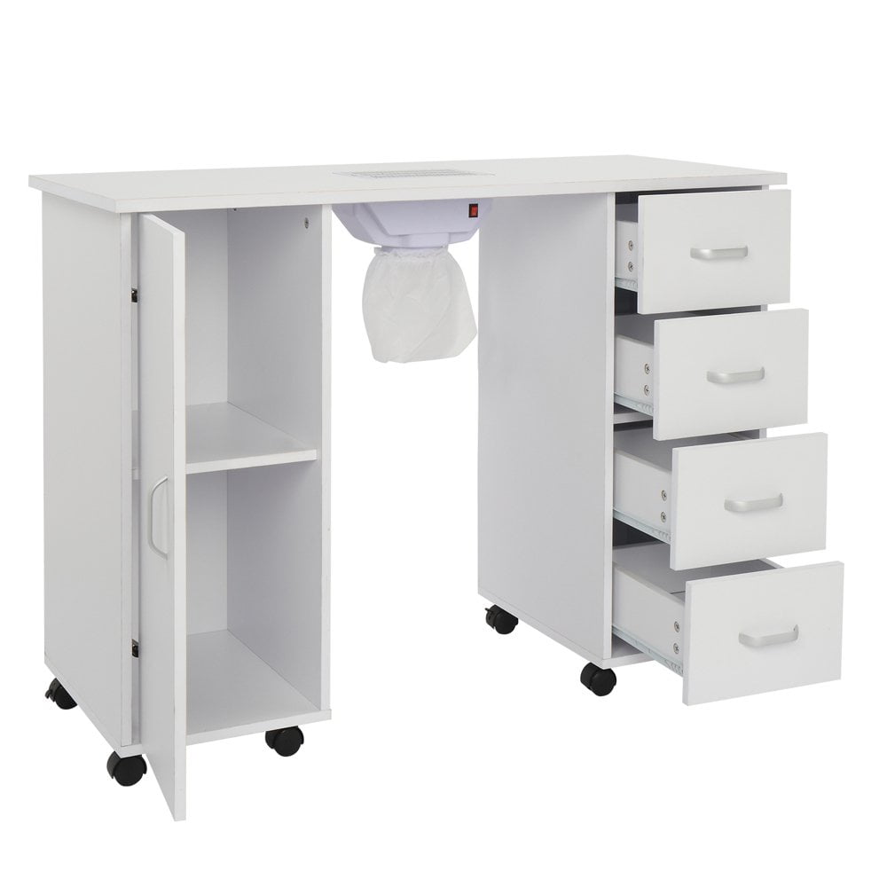 White MDF Nail Table with Single Door and 4 Drawers
