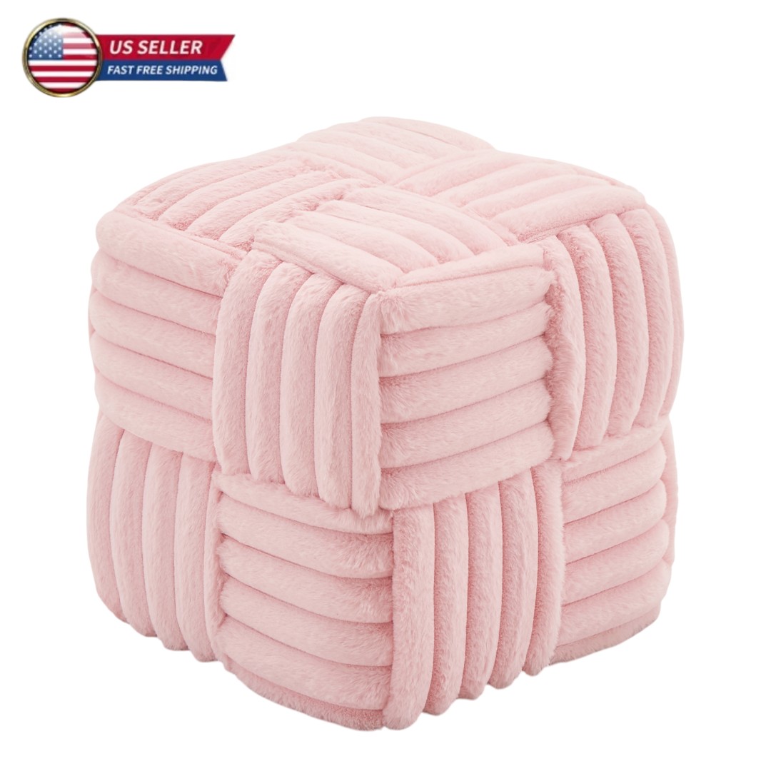 IVV Ottoman, Soft Padded Square Foot Rest, Corduroy Woven Design Sofa Stool (Pink)