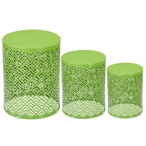 IVV Outdoor Nesting Tables Set of 3, Heavy Duty Iron Frame Accent Modern End Table, Portable Round Side Table for Indoor, Outdoor, Living Room - Green