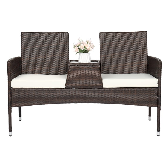 IVV Outdoor Patio Loveseat Modern Rattan Patio Conversation Furniture Set with Disassembled Iron Frame Brown Gradient Rattan Lover Chair for Garden Lawn Backyard