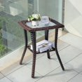 thumbnail image 1 of IVV Outdoor Patio Rattan Side Table with Ripple Glass Top & Open Shelf, 2-Tier Wicker End Table, for Garden, Bistro, or Living Space (Brown, 18"L x 18"W x 22.6"H), 1 of 9