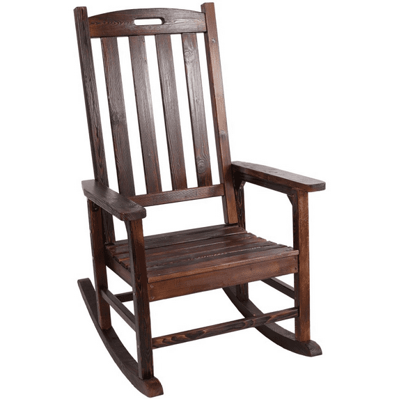 IVV Outdoor Rocking Chair - Oversized Wooden Patio Chairs with Wide Seat & High Back, Rustic Porch Rocker for Lawn, Garden, Backyard, Fire Pit (Brown)