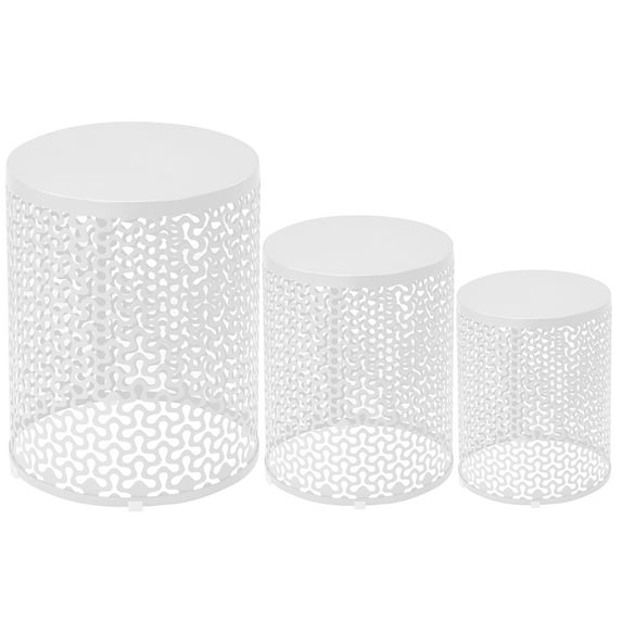 IVV Outdoor Side Tables Set of 3, Round Patio Metal Frame Accent End Tables, Modern Decorative Garden Stool Nesting Side Tables for Cafes, Balconies, White