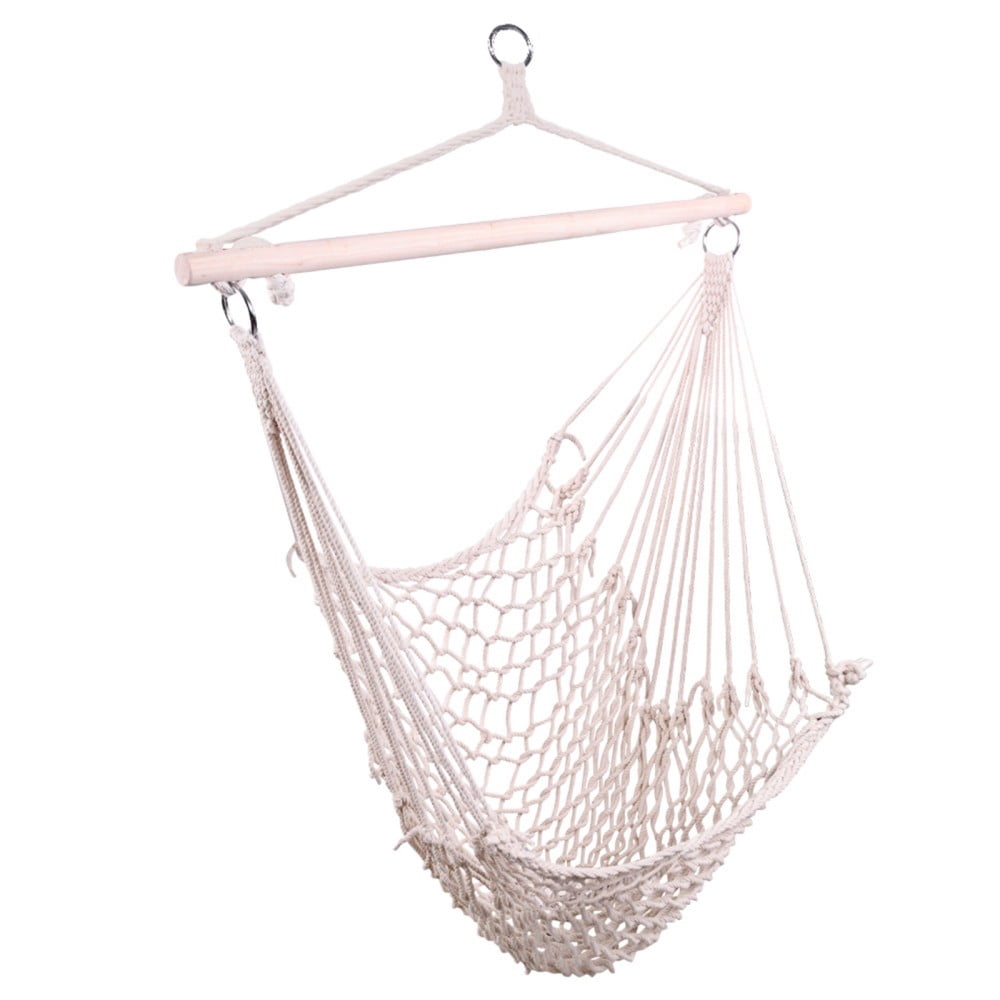 IVV Outdoor Swing Chair - Hanging Hammock Reading Chair - Soft Cotton Rope w/ Wood Stretcher - 250lbs Weight Capacity, Beige