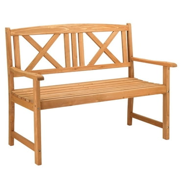 IVV Outdoor Wooden Garden Bench with Backrest and Armrest, 2-Person Slatted Seat Bench Patio Furniture for Porch,Park,Yard