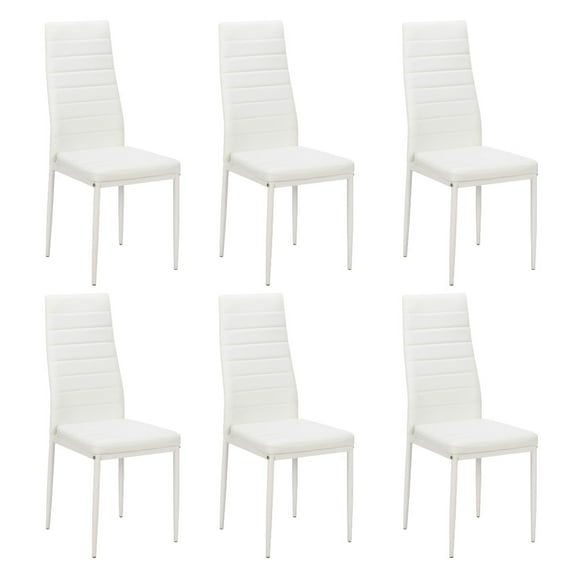 IVV PU Leather Dining Chairs Set of 6, Ergonomic High Back Armless Upholstered Padded Seat Chairs for Home Kitchen Dining Room, Metal Steel Frame, Space-Saving, White