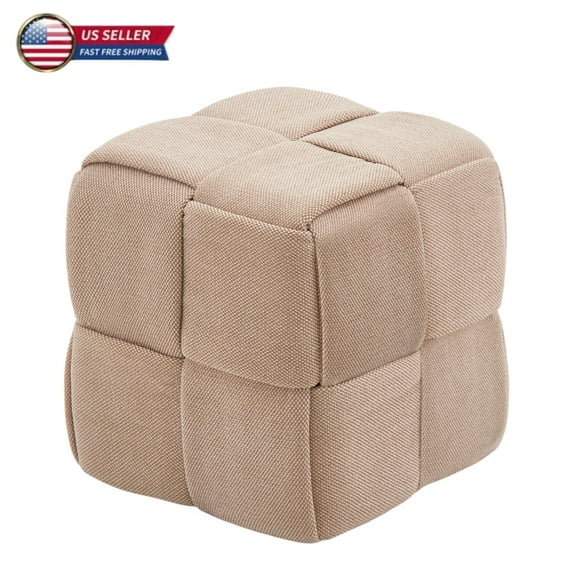 IVV Padded Foot Stool, Corduroy Woven Sofa Stool, Ottoman Stool with Foot Pads, Simple Square Ottomans for Bedroom, Entryway, Living Room (Brown,15x15x15in)