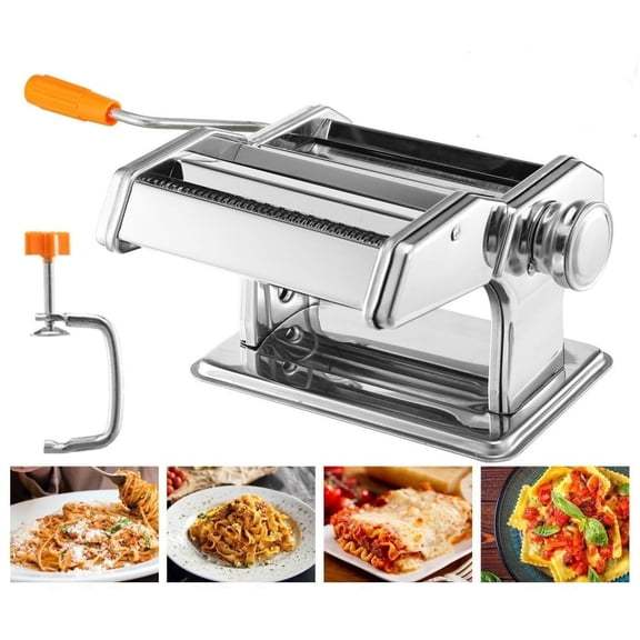 IVV Pasta Maker, 9 Adjustable Thickness Settings, 2 in 1 Pasta Machine with Rollers and Cutter, Noodle Maker for Dumpling Skin, Spaghetti, Fettuccini, Lasagna (Silver)