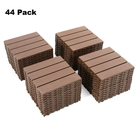 IVV Plastic Interlocking Deck Tiles, 44 Pack, 12"x12" Square Waterproof Outdoor Flooring, Brown PP Patio Tiles for Balcony, Poolside, Garden, Bathroom, Backyard