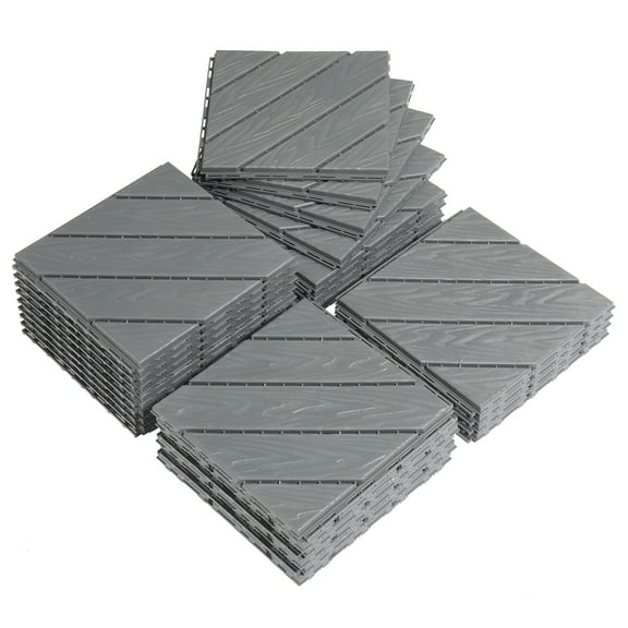 IVV Plastic Interlocking Deck Tiles Outdoor All Weather Waterproof Flooring Deck Tiles Patio Floor Tile for Pool Balcony Backyard Porch (Twill 12" Square, Dark Gray, 27 Pack)