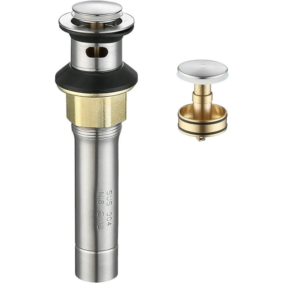 IVV Pop up Sink Drain Stopper for Bathroom Vessel Vanity Sink Art Basin Brushed Nickel,Small Cap with Overflow, Metal Pop up Drain Strainer with Detachable Basket Stopper