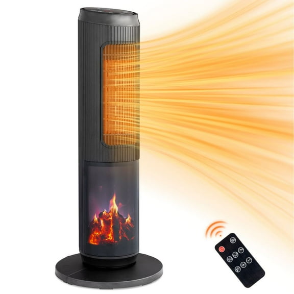 IVV Portable 1500W Space Heater with Remote, 25in Tower Heater with 60° Oscillating, Thermostat, 3D Flame, Overheating and Tip-Over Protection (Black)