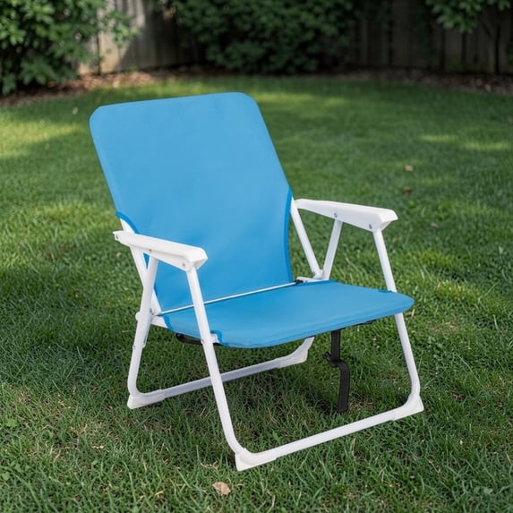 IVV Portable Folding Beach Chair, White Iron Frame & Blue Oxford Cloth Outdoor Lawn Chair - 220 Lbs Weight Capacity, for Park Picnic/Fishing/Camping Travel