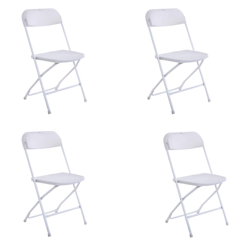 Set of 4 White Plastic and Steel Folding Chairs