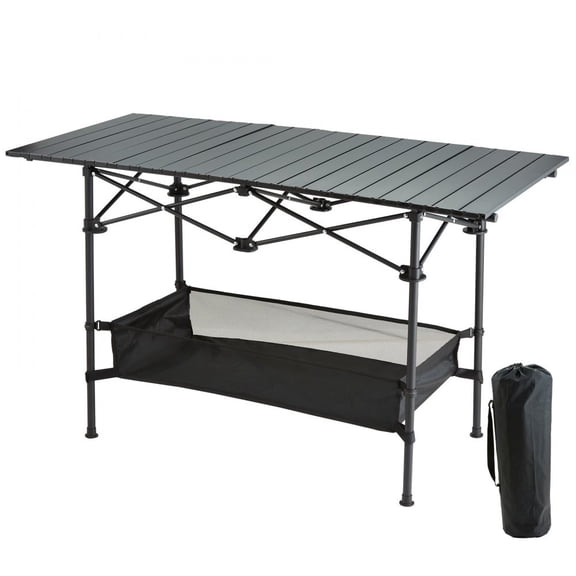 IVV Portable Folding Picnic Table - Lightweight Aluminum Roll-Up Table with Bottom Hanging Net, Carry Bag, 45.3" x 21.7" Outdoor Camping Table for Beach, BBQ, Patio, and Backyard (Black)