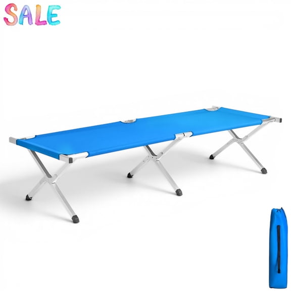 IVV Portable Oxford Sleeping Cot with Carry Bag, 275 LBS Capacity, Foldable Aluminum Frame Folding Camping Bed for Outdoor Travel or Indoor Guest Use, Blue