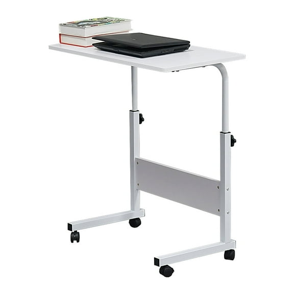 IVV Rolling Laptop Desk - 26.7"-33.8" Height Adjustable Computer Desk - Portable Overbed Bedside Table with Wheels for Small Space Home Office, White