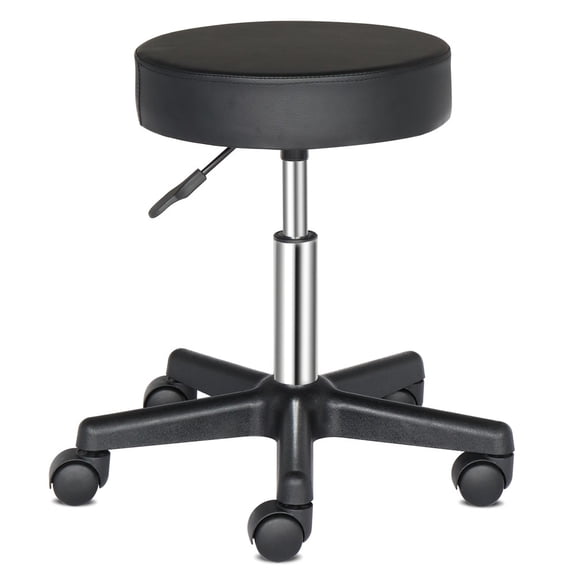 IVV Rolling Stool with Wheels, 330 LBS Weight Capacity, Height-Adjustable Upholstered Stool with Thick Seat Cushion, Swivel Backless Stool Chair for Home/Office/Salon/Bar/Tatoo/Medical/Massage, Black