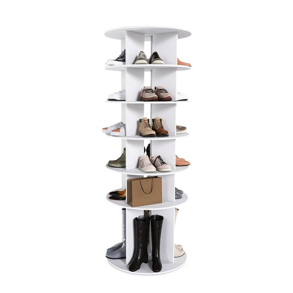 IVV Rotating Shoe Rack Tower, 360° Revolving Shoe Organizer Shelf, 6-Tier Spinning Display Lazy Susan, Circular Shelf Storage for Shoes or Handbags, Home Decor (White)