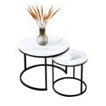thumbnail image 1 of IVV Round Coffee Table Set of 2, Industrial Minimalist Nesting Center Table with Metal Frame, Easy Assembly for Living Room, Apartment, White Marbling, 1 of 8