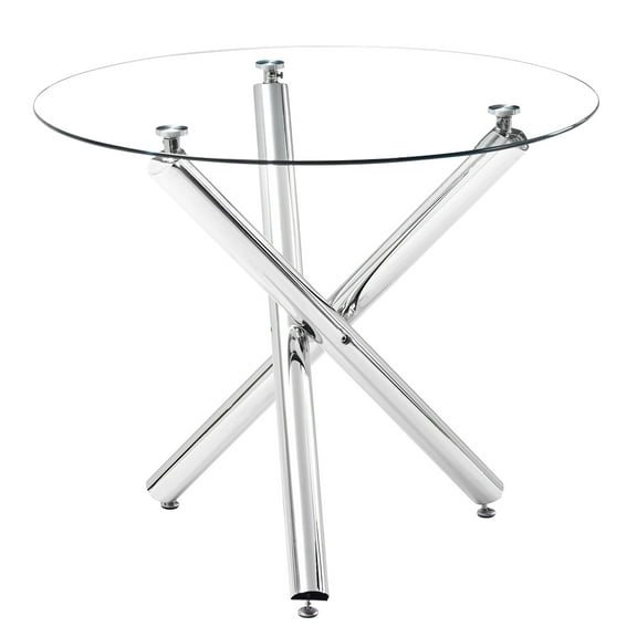 IVV Round Glass Dining Table - Clear Tempered Glass Top with 3 Chrome Legs for 2 or 4 Person,Modern Dining Table for Small Space,Home Kitchen Living Room(35.43"L x 35.43"W x 29.53"H)