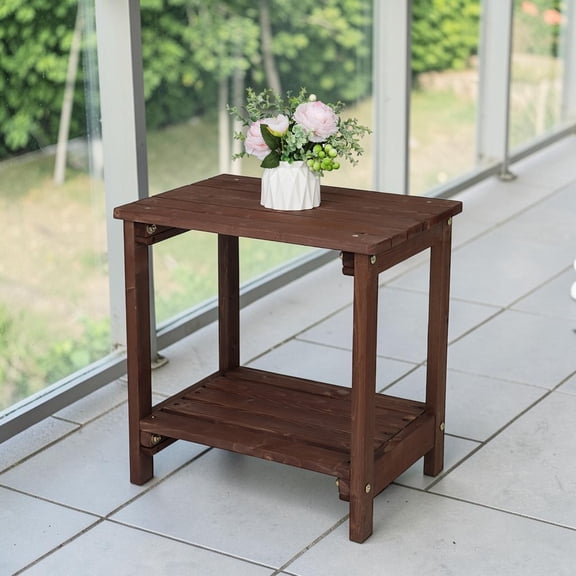 IVV Rustic Solid Wood Patio Table, Double Layer Rectangular End Table in Brown Finish, Multipurpose Compact Wooden Sofa Side Table for Small Spaces or Home Decors, 19.76"L x 14"W x 19.76"H