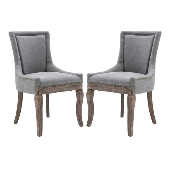 IVV Set of 2 Linen Tufted Dining Chairs with Nailhead Trim, Farmhouse Upholstered Armless Chairs with Solid Wood Legs, Gray