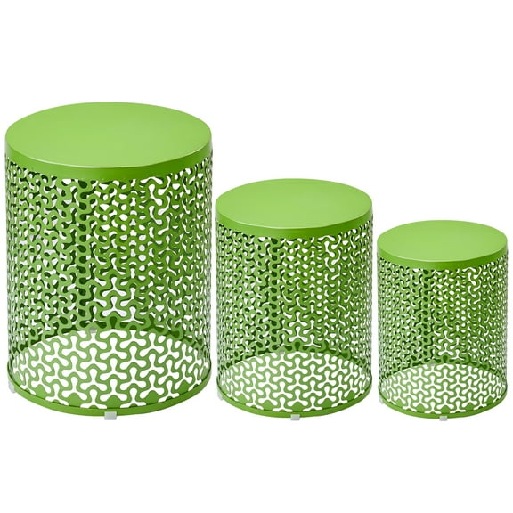 IVV Set of 3 Outdoor Nesting Side Tables, Versatile Metal Accent Tables for Indoor & Outdoor Use, Home Decorative Plant Stand Display Table (Green)
