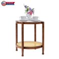 thumbnail image 1 of IVV Small Round End Table with Tempered Glass Top and Rattan Shelf – 19.7in Boho Style Patio Side Table, or Plant Stand for Living Room, Bedroom, Balcony, Indoor & Outdoor Usage (Walnut), 1 of 9