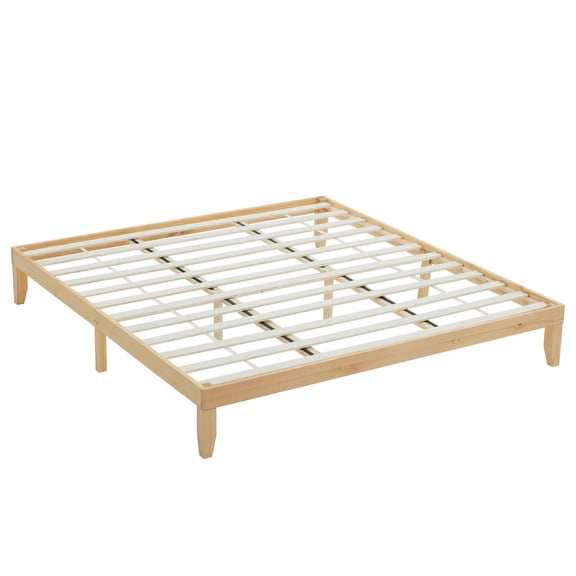 IVV Solid Wood Bed Frame, King Size Large Bed Base with Wood Slat Support, No Box Spring Needed, Easy Assembly, 79.5"L x 75.6"W x 12"H, Natural Pine