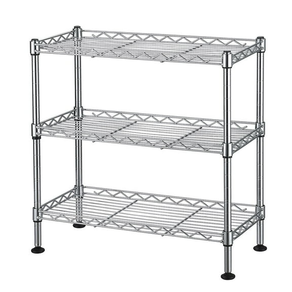 IVV Steel Storage Shelving Unit in Silver, 3-Tier Utility Wire Rack Countertop Storage Organizer for Home, Kitchen, Office (17.7"L x 7.9"W x 17.7"H)