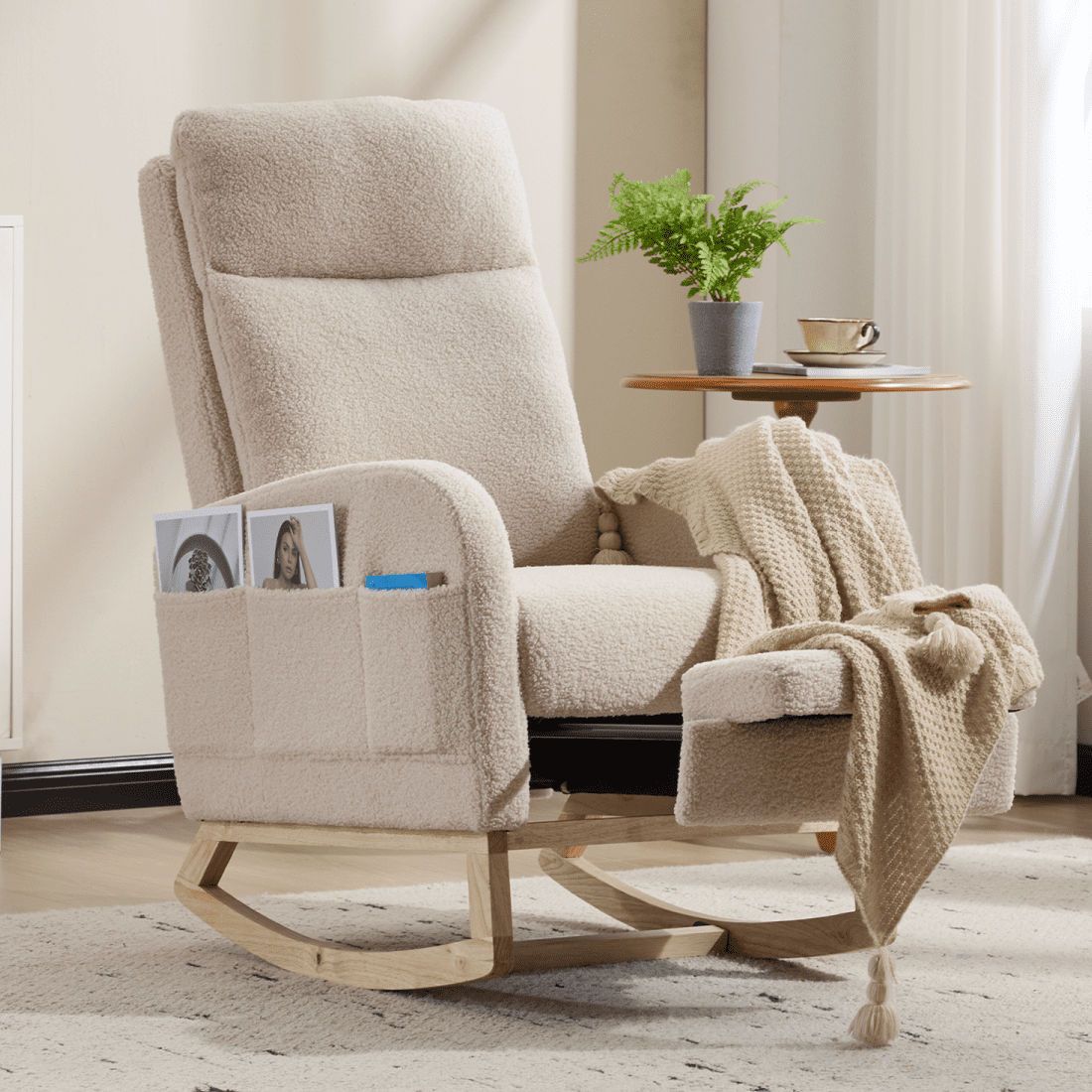 IVV Teddy Upholstered Rocking Chair with Footrest, High Back Rocker ...