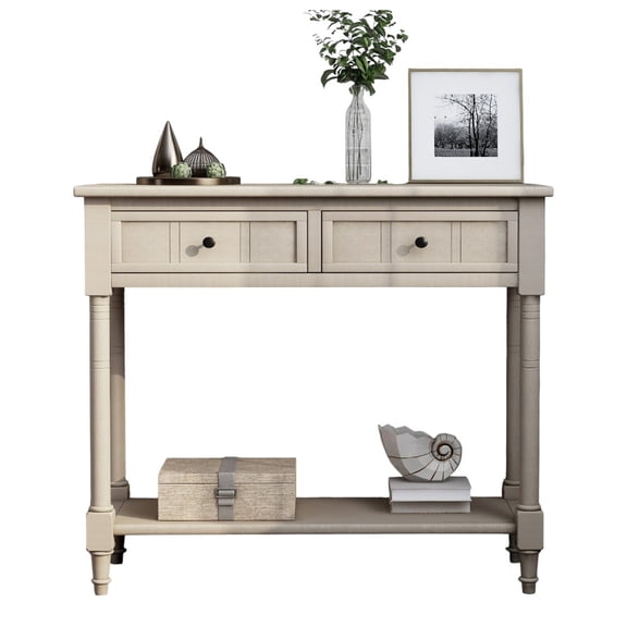 IVV Traditional Console Table in Retro Gray, 35.43" Sofa Table behind Couch, Two Drawers and Bottom Storage Shelf, for Living Room, Entrance, Hallway