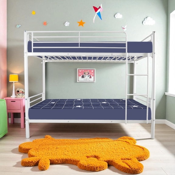 IVV Twin Over Twin Metal Bunk Bed Frame with Ladder and Safety Rails, Under-Bed Storage Space, White
