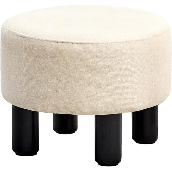 IVV Upholstered Footstool Ottoman in Beige Linen - 12.5" Small Round Ottoman/Shoe Changing Stool/Sofa Footrest/ for Living Room