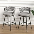 thumbnail image 1 of IVV Upholstered Swivel Bar Stools Set of 2, Linen Fabric Counter Dining Stools with Woven Backrest and Metal Legs, Gray, 1 of 10