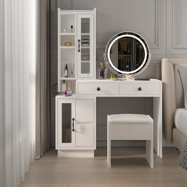 Makeup vanity with side cabinet discount