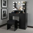 thumbnail image 1 of IVV Vanity Set with Lighted Mirror and Stool, 35.43"W Makeup Dressing Table with 10 LED Bulbs, 1 Drawer, 1-Door Cabinet & 3 Storage Shelves, Black, 1 of 9